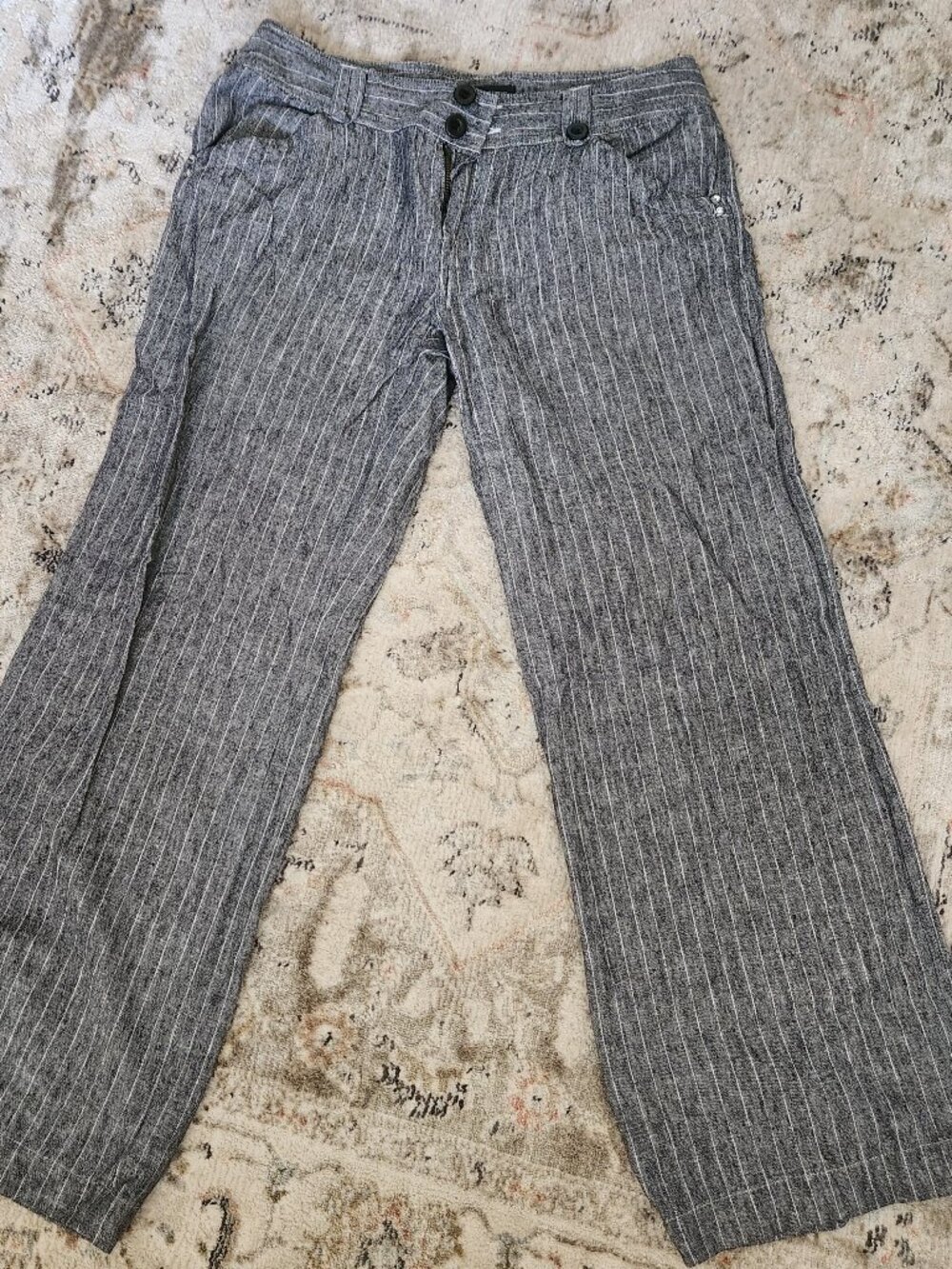 Blue linen blend pants, with white pinstripe, size 2.. Women's.